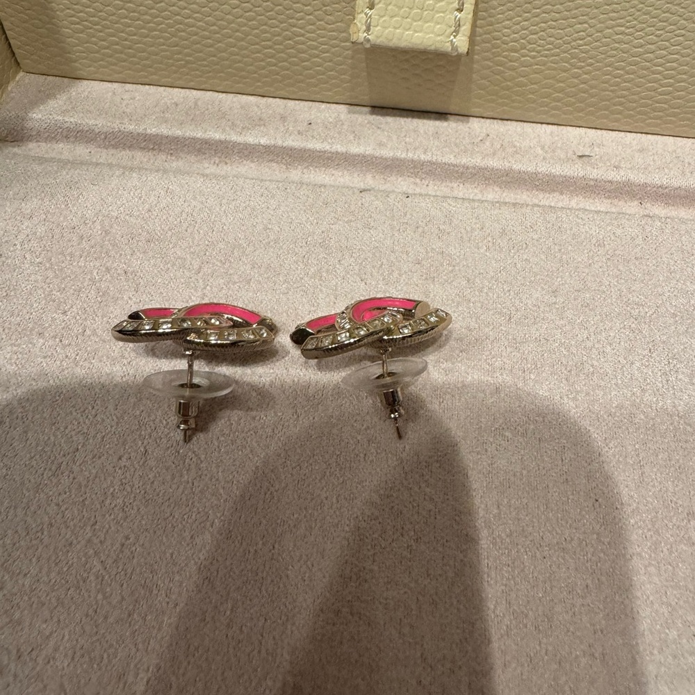 Large CC Pink and Silver Earrings - Picture 3 of 6